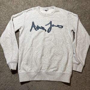 Amir James Grey Crewneck Sweatshirt Mens M Embroidered Pullover Designer Classic